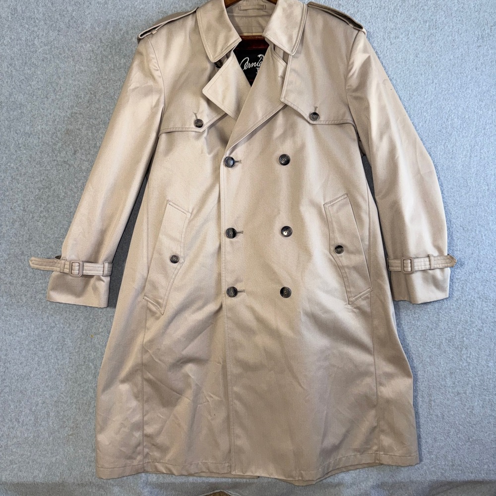Arnie II Tan Khaki Double Breasted Trench Coat Mens Vintage Made in Korea